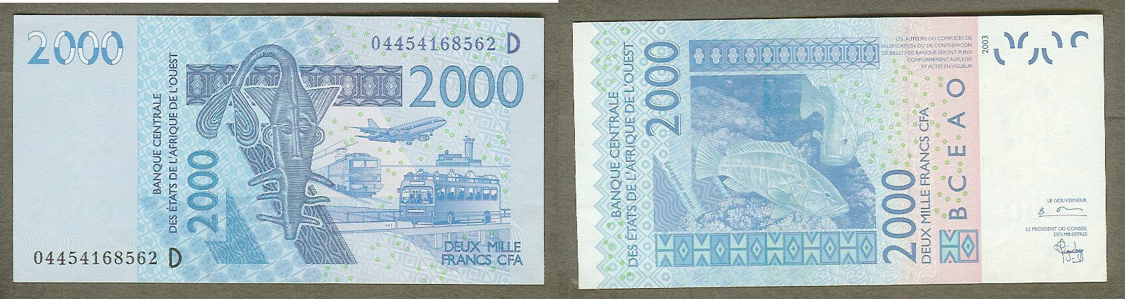 Afrique de l\'Ouest 2000 Francs type 2003 SPL
